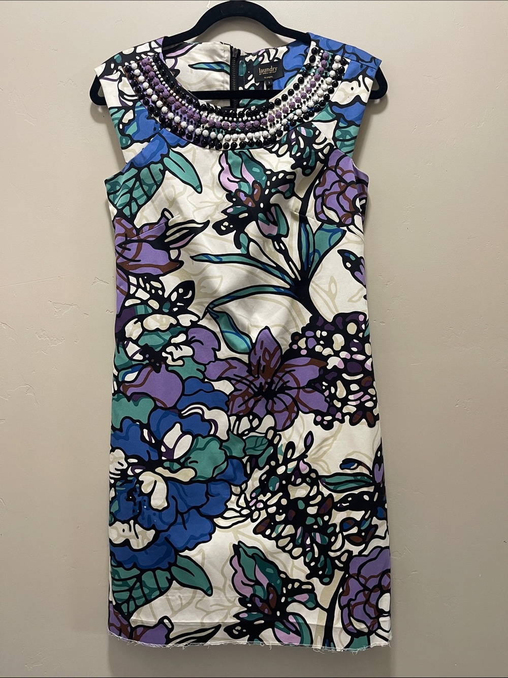 Laundry by Shelli Segal Purple Floral Beaded Sheath Dress